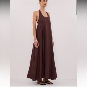 Dissh abby linen maxi dress in walnut - size us 8